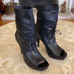 Michael Michael Kors St. Marks Peep Toe Platform Slouch Ankle Leather Boots